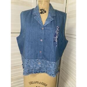 Two-Twenty Collection Women’s Denim Blue Embroidered Cotton Shirt/Blouse Tank XL